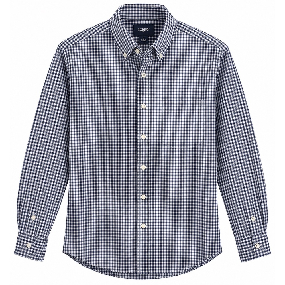 J.Crew Mens Medium Navy Blue White Gingham Cotton Button Down Shirt Long Sleeves